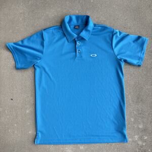 Vintage Oakley Golf Icon TN Protect RC Polo Shirt Blue Mens Medium Y2K Sunglass